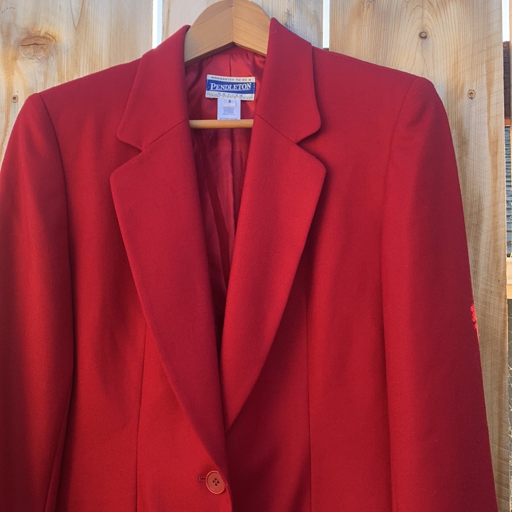 PENDLETON Vintage Virgin Wool Petite Cherry Red Blazer 8 - Picture 4 of 9